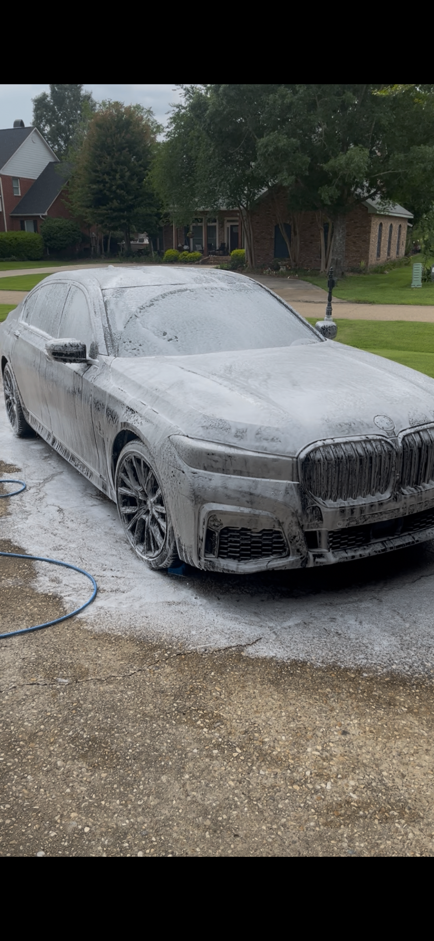 Foam soap on car exterior